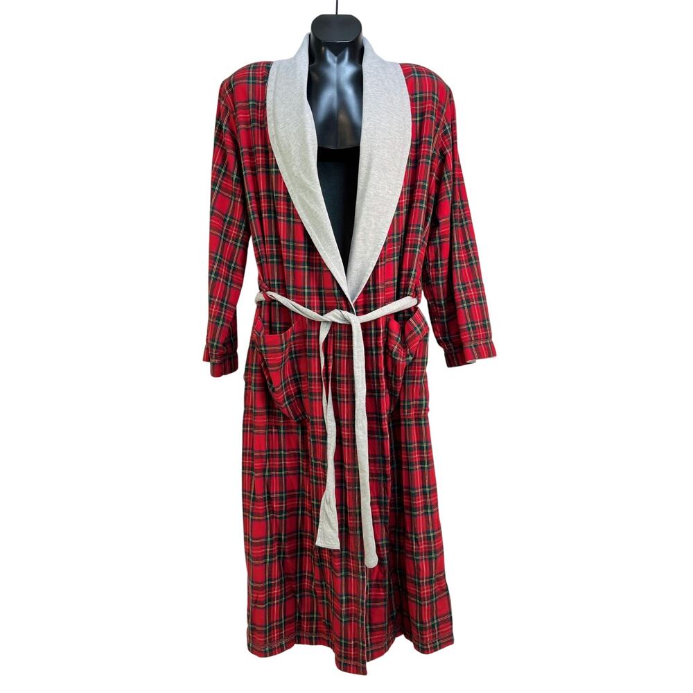 Vintage GAP Reversible Cotton Robe Plaid Red Gray